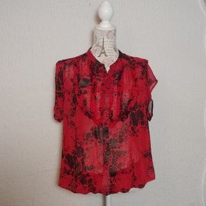 Torrid Red and Black Floral See Through Blouse